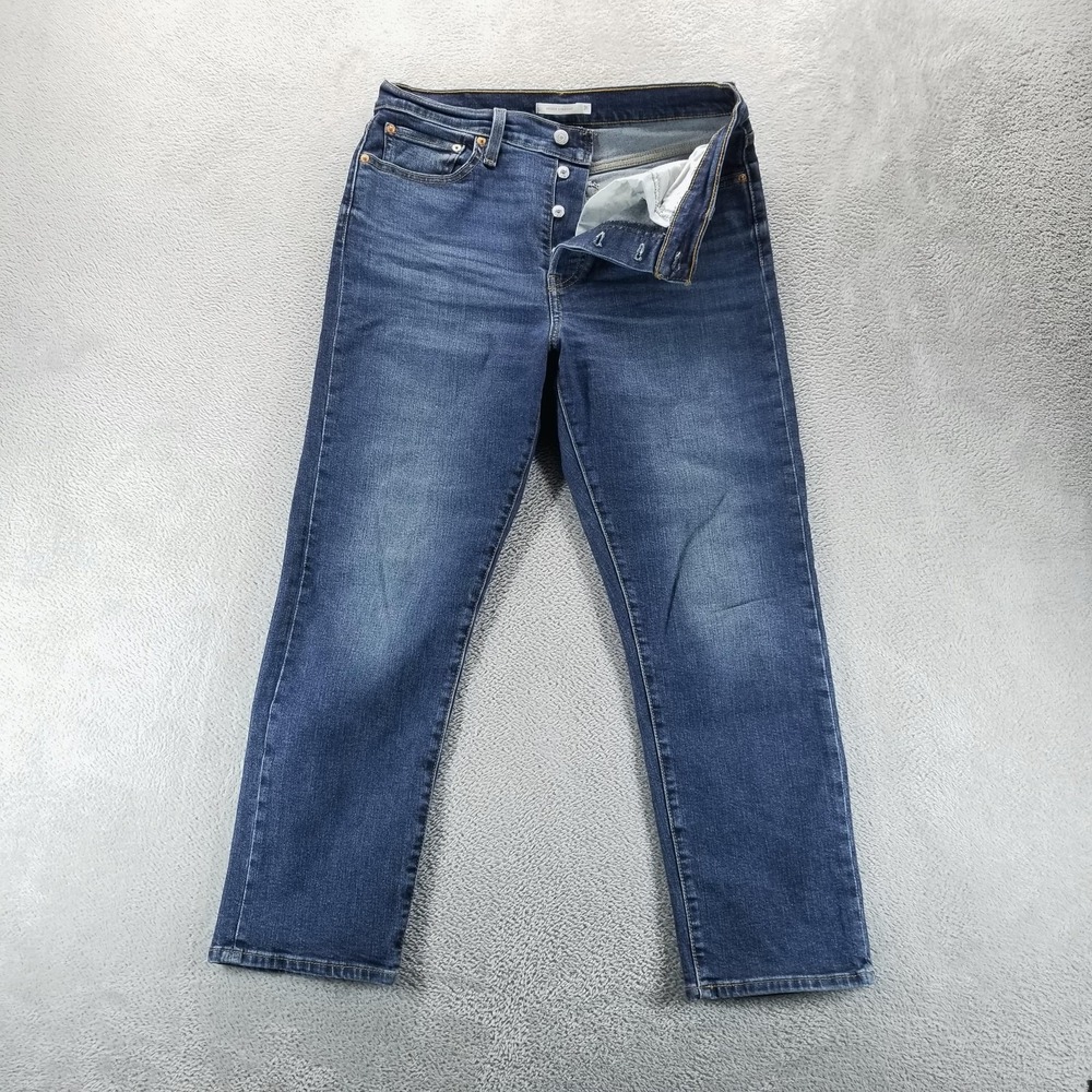 Levis Jeans Womens 31 Blue Wedgie Straight High Rise Stretch Dark Wash Faded